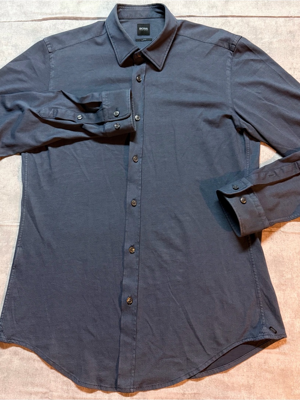 BOSS Men's Dark Navy Texture Long-Sleeve Button Shirt